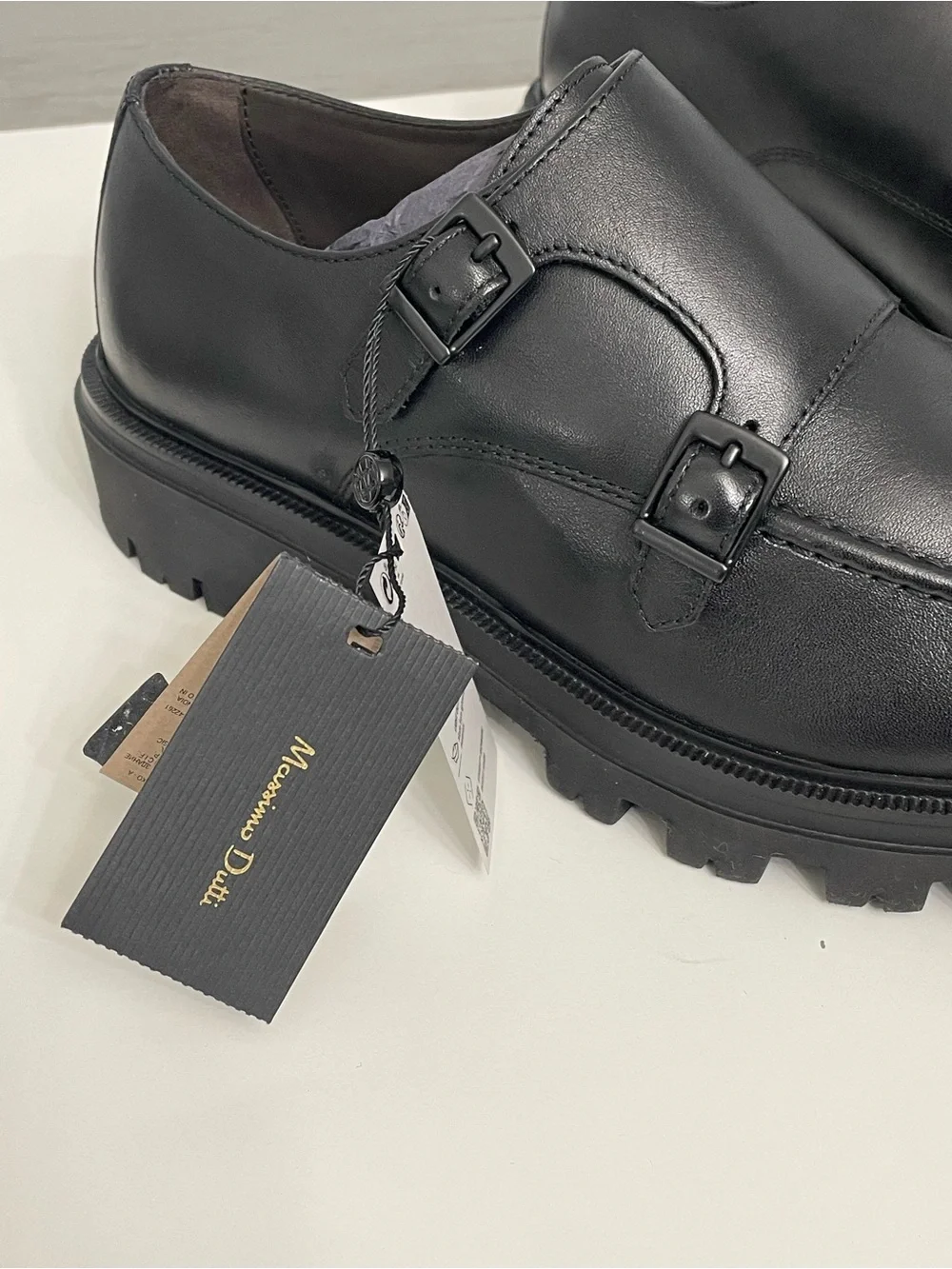 Massimo Dutti Men’s Black Leather Double Monk Strap Shoes Size 8